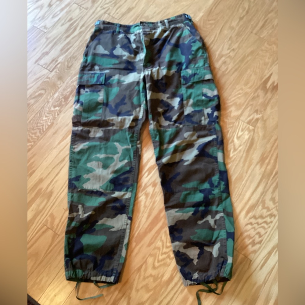 Men’s Hot Weather Woodland Camouflage Cargo Trousers, Medium Long